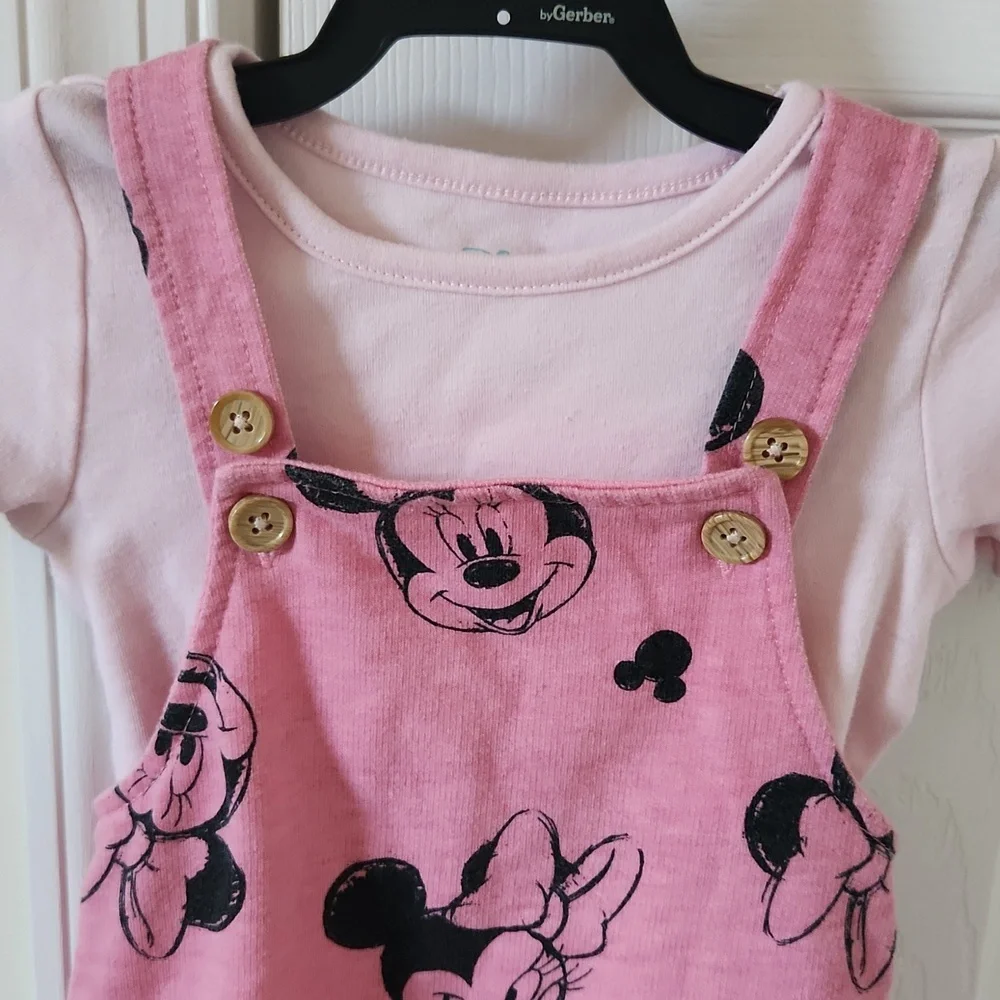Disney baby set of t shirt and shortall pink black 12 months baby girl